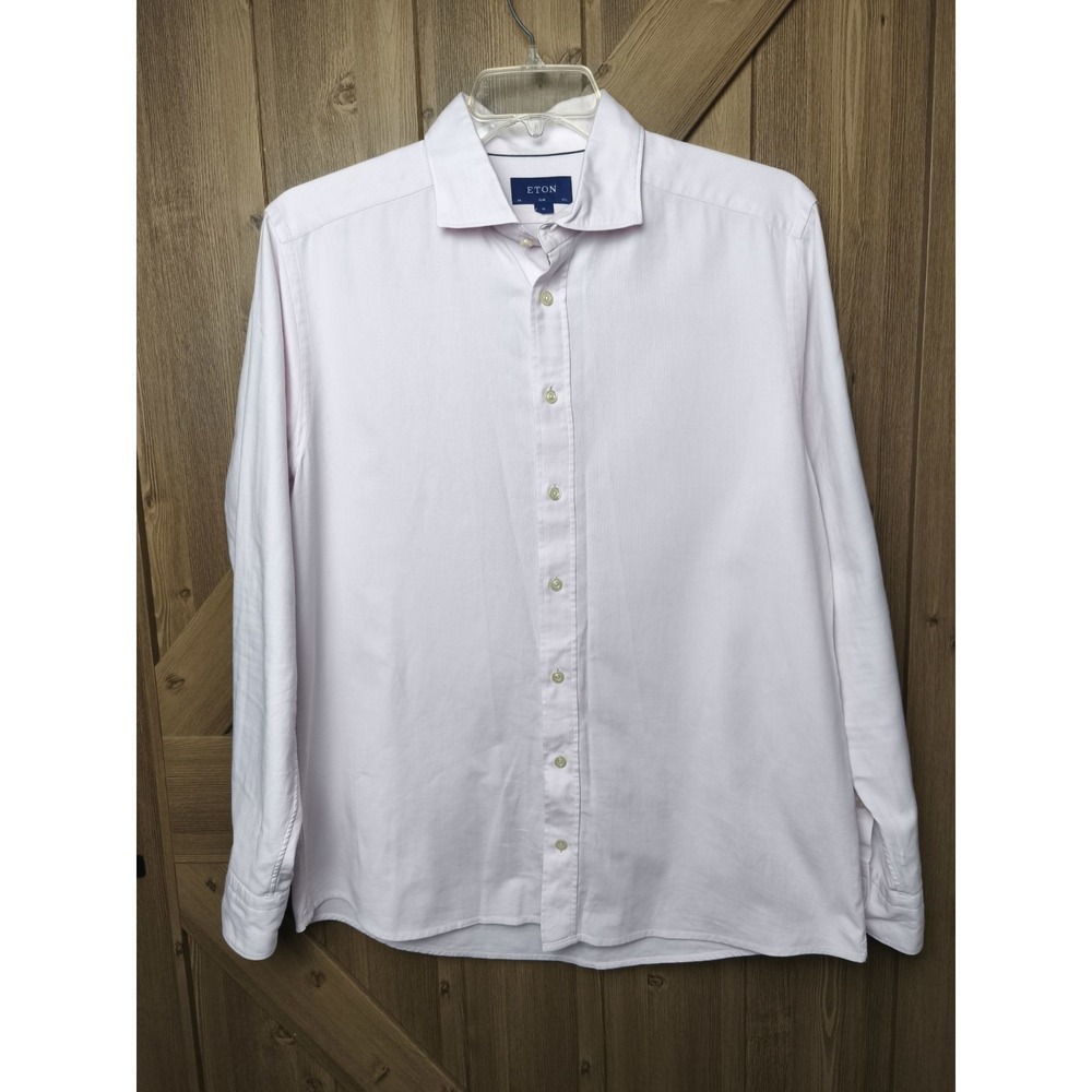Eton Slim Fit Dress Shirt Mens XL 44 17.5 Light Pink Button Up Long Sleeve - Picture 3 of 9